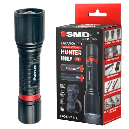 Latarka LED Hunter Aku 8W Osram P9 + uchwyt rowerowy